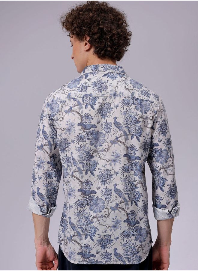 The Indian Garage Co Men Regular Fit Floral Printed Full Sleeves Cutaway Collar Resort Wear Shirt  - Image 2