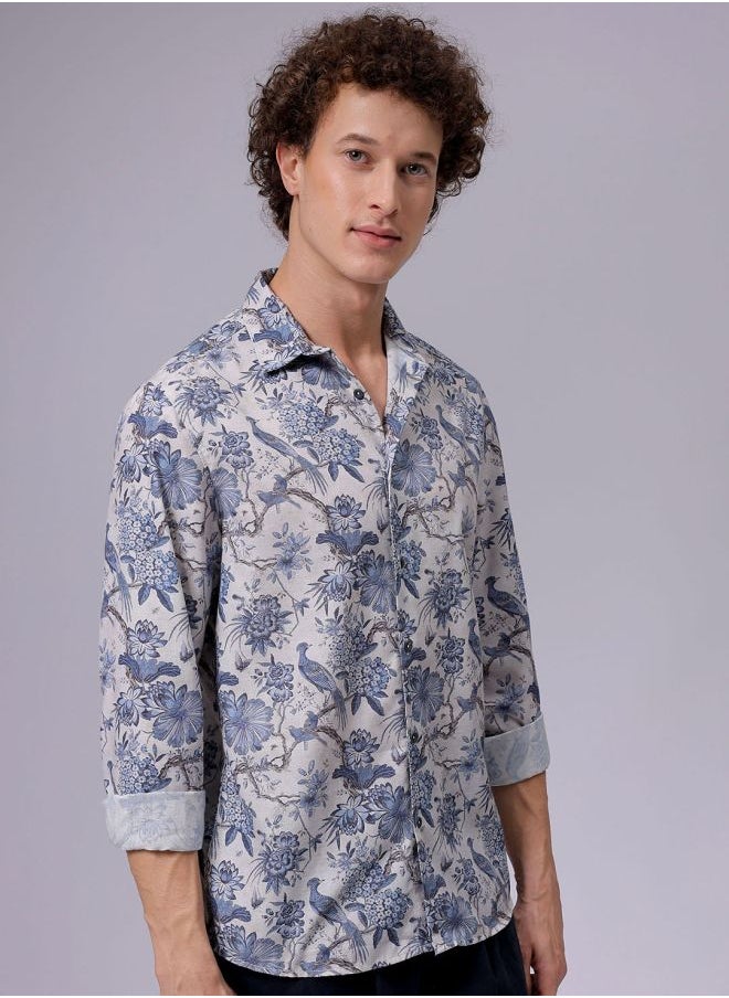 The Indian Garage Co Men Regular Fit Floral Printed Full Sleeves Cutaway Collar Resort Wear Shirt  - Image 4