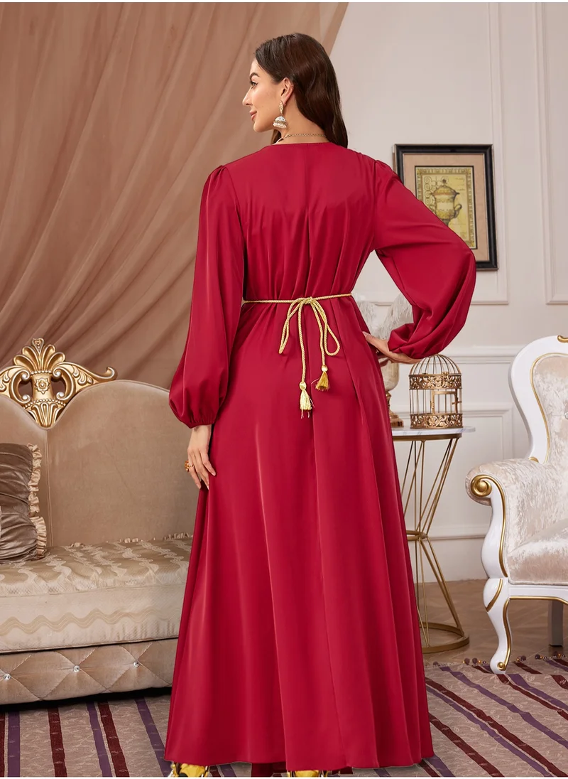 Madam Uniq Women Ethnic Print Abaya Muslim Dress for Women Embroidery Long Sleeve Maxi Dress Dubai Abayas Islamic Robe