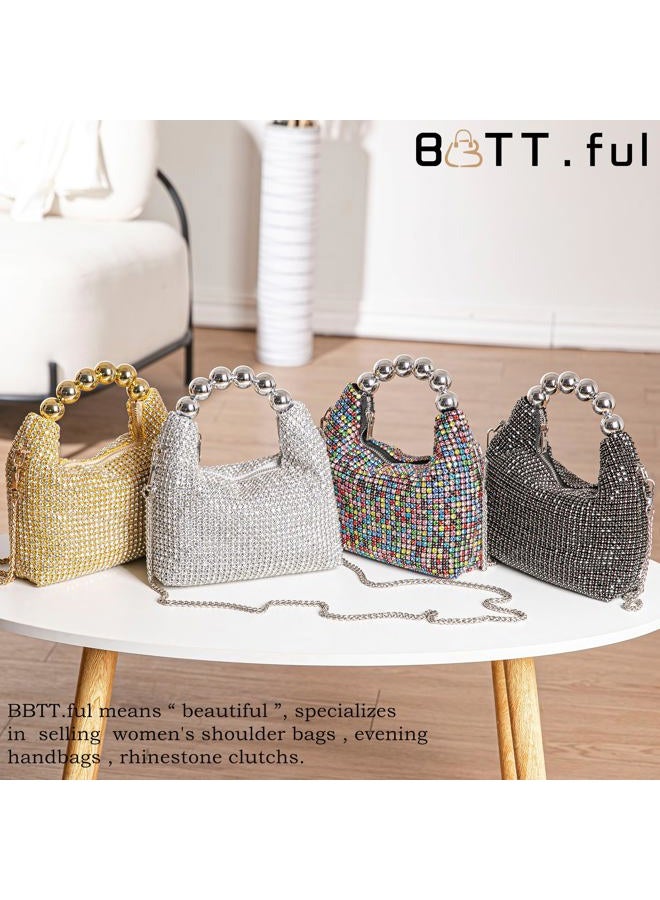 BBTT.ful Sparkling Women's Evening Handbags Rhinestone Purse Crossbody Bag Wedding Prom Party Club Purses, Silver - Image 2