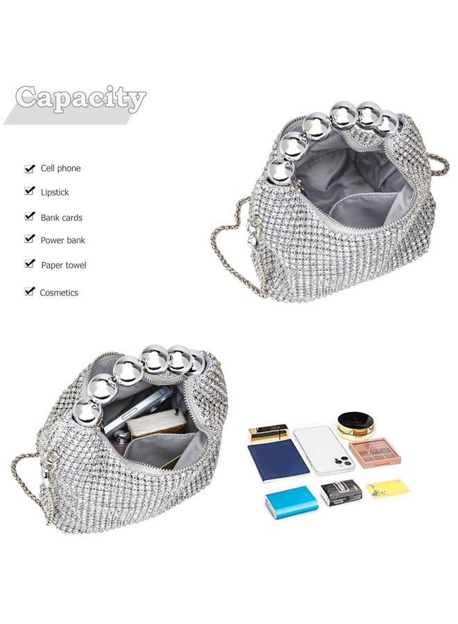 BBTT.ful Sparkling Women's Evening Handbags Rhinestone Purse Crossbody Bag Wedding Prom Party Club Purses, Silver - Image 3