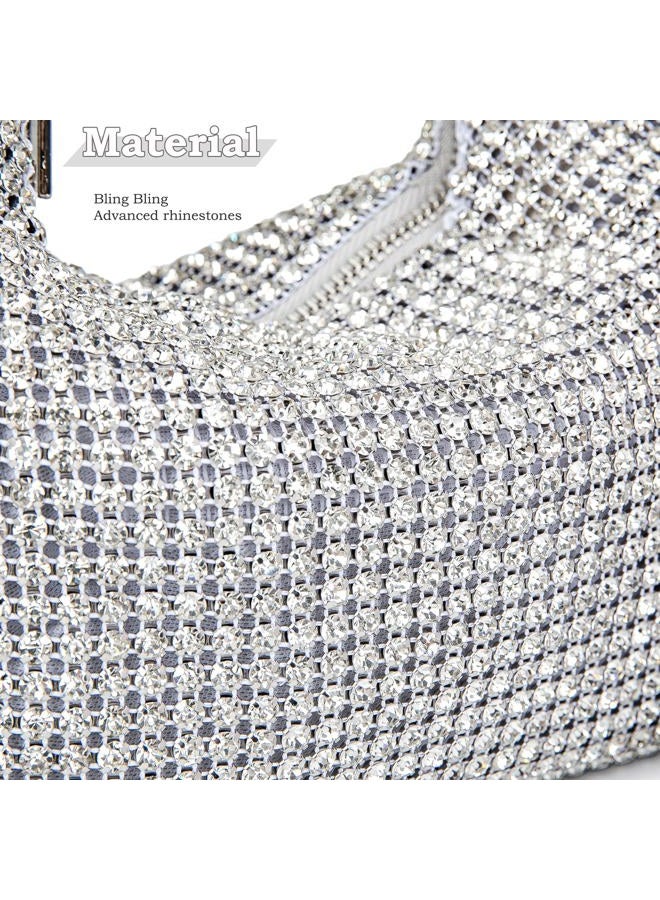 BBTT.ful Sparkling Women's Evening Handbags Rhinestone Purse Crossbody Bag Wedding Prom Party Club Purses, Silver - Image 5