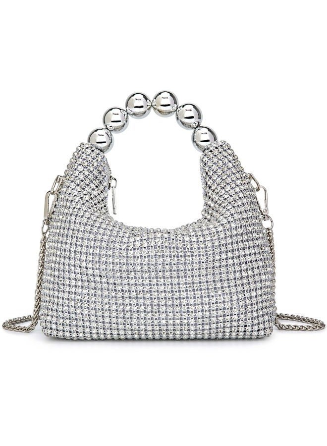 BBTT.ful Sparkling Women's Evening Handbags Rhinestone Purse Crossbody Bag Wedding Prom Party Club Purses, Silver - Image 1
