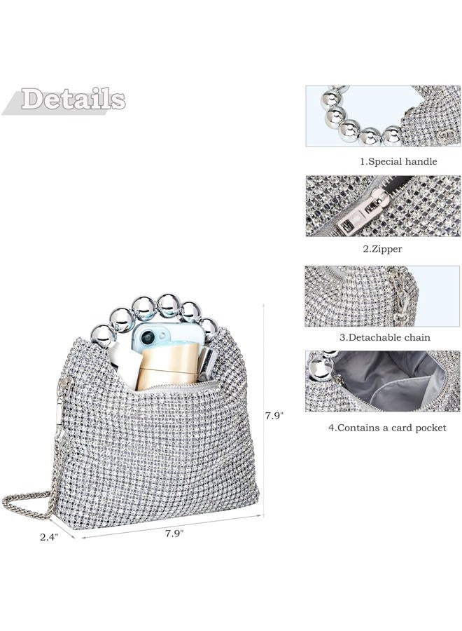 BBTT.ful Sparkling Women's Evening Handbags Rhinestone Purse Crossbody Bag Wedding Prom Party Club Purses, Silver - Image 4