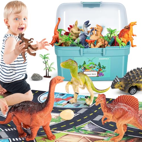 Kiddiworld ألعاب الديناصورات من كيديوورلد للأولاد من عمر 3 4 5 سنوات هدايا 25 قطعة من ألعاب الديناصورات للأطفال 357 شخصية ديناصور سجادة لعب نشطة هدايا عيد الميلاد أو عيد الميلاد للبنات ألعاب للأطفال في عمر 24 - Image 1