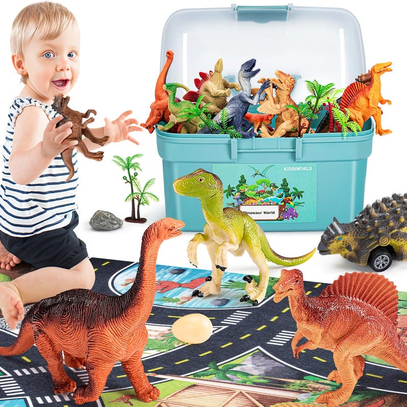 Kiddiworld ألعاب الديناصورات من كيديوورلد للأولاد من عمر 3 4 5 سنوات هدايا 25 قطعة من ألعاب الديناصورات للأطفال 357 شخصية ديناصور سجادة لعب نشطة هدايا عيد الميلاد أو عيد الميلاد للبنات ألعاب للأطفال في عمر 24 - Image 2