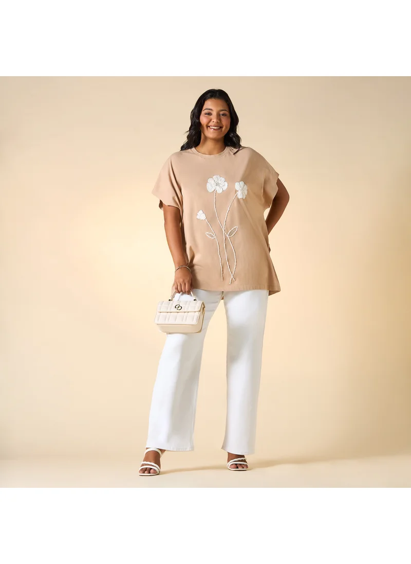  أولا بوبكن Plus Size Ulla Popken Floral Embroidered T-shirt