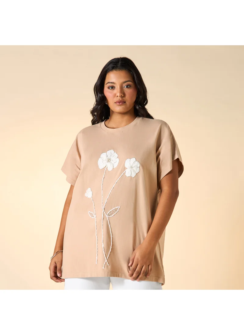  أولا بوبكن Plus Size Ulla Popken Floral Embroidered T-shirt
