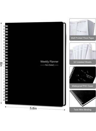 Weekly Planner Undated, A5 To Do List Notebook Weekly Goals Schedule Planner Daily Planner Notebook Weekly Goals Planner for Work & Personal Life(Black) - view 3