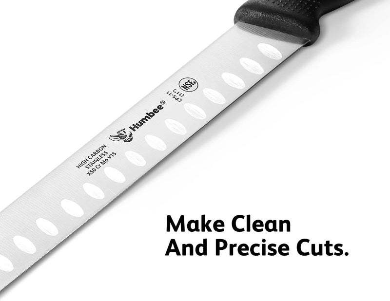 Humbee Carving Knife 11-Inch with Razor Sharp Granton Edge for Turkey, Ham, Meat Slicing and Cutting – NSF Certified, German Stainless Steel Blade, Black - Image 2
