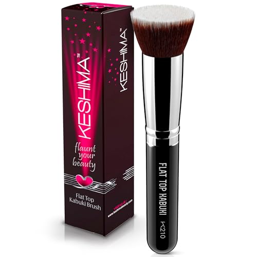 Flat Top Kabuki Foundation Brush By KESHIMA  Premium Makeup Brush for Liquid Cream and Powder  Buffing Blending and Face  12 Top Diameter