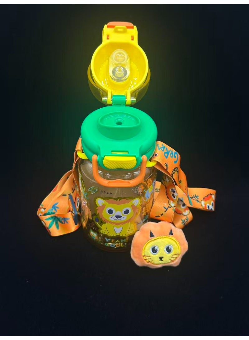 Five dream house 600ML Forest Lion King Kids Water Bottle For School, Sippy Cup with Straw, Dual Drink Design with Free Magnetic Plush Toy Brooch - Image 5