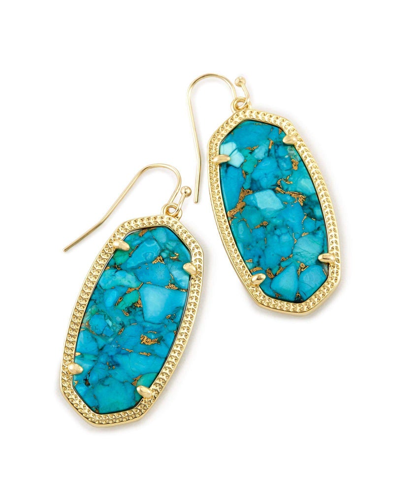 Kendra Scott أقراط كيندرا سكوت إيل دروب للنساء، مجوهرات عصرية، مطلية بالذهب عيار 14، تركواز مخطط بالبرونز - Image 1