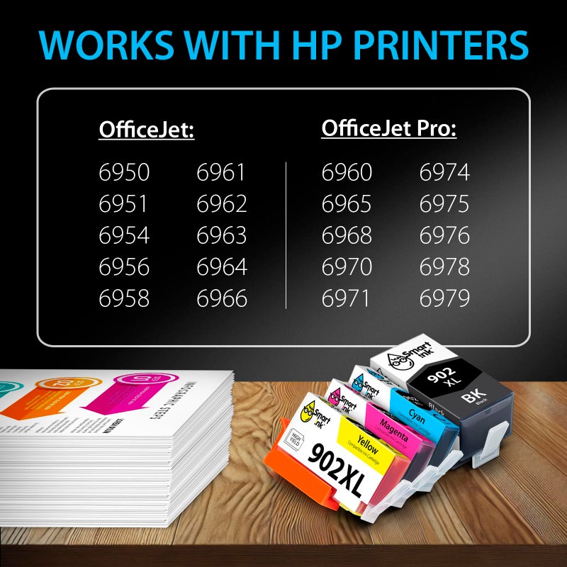 Smart Ink Compatible Ink Cartridge Replacement for HP 902 XL 902XL (4 Combo Pack) to use with Officejet Pro 6978 6968 6974 6975 6960 Officejet 6951 6954 6956 6958 Printers - Image 2