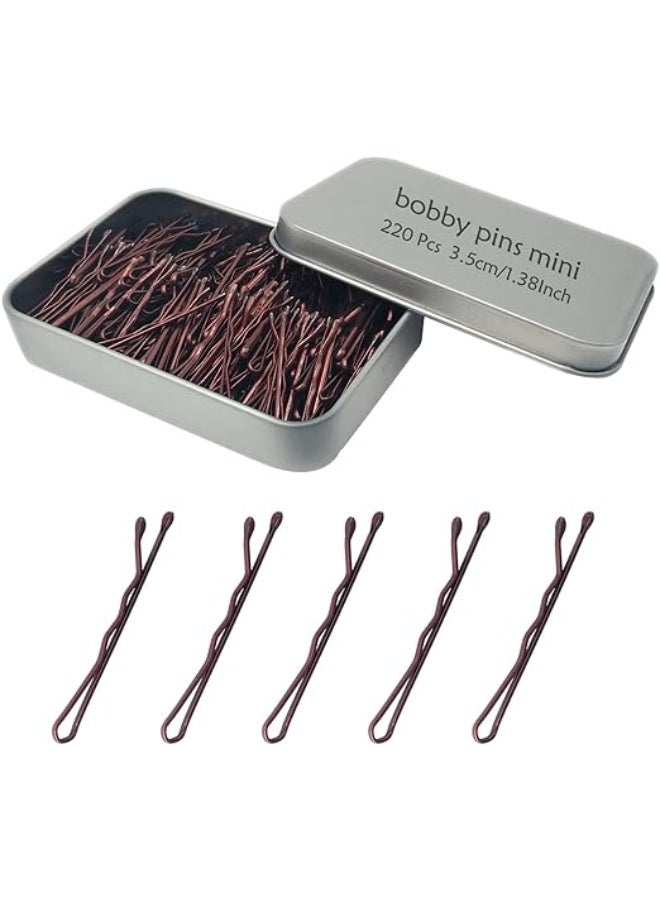 YINGFENG 220 Count Mini Wavy 1.38 Inch Bobby Pins Brown, Small Hair Bobby Pins with Storage Box for Updos, Metal Hair Clips for Kids, Girls and Women, Suitable for All Hair Types - Image 1