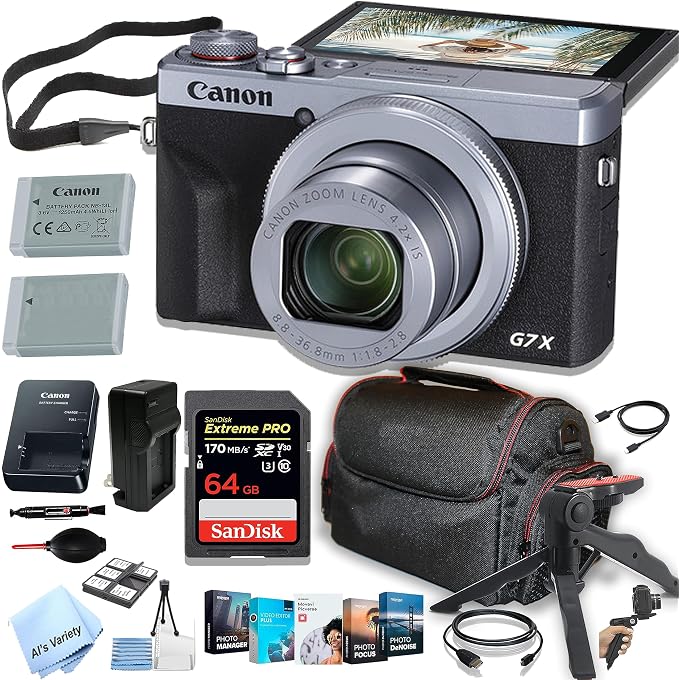 Canon PowerShot G7 X Mark III (Silver) Digital Camera + 64GB Extreem Speed Memory,Stabilizong Grip, Case, Batteries,and More (22pc Bundle) (Renewed) - Image 1