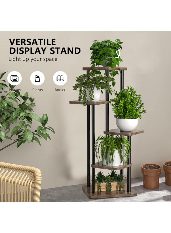 NANAO حامل نباتات داخلي 5 طبقات رف معدني طويل للزاوية لعدة نباتات، رف نباتات مناسب للحديقة، الشرفة، غرفة المعيشة، غرفة النوم (أسود) - Image 3