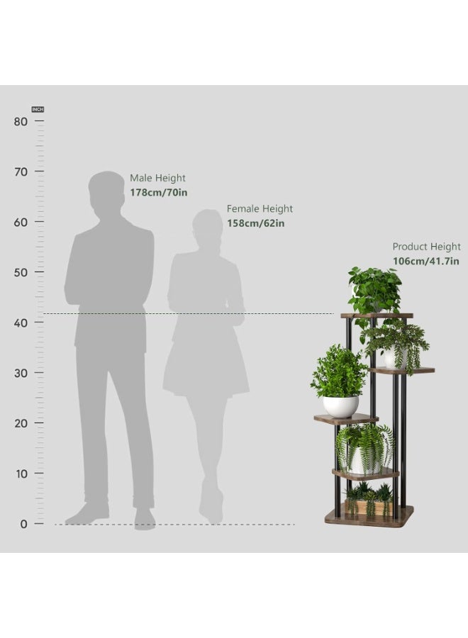 NANAO حامل نباتات داخلي 5 طبقات رف معدني طويل للزاوية لعدة نباتات، رف نباتات مناسب للحديقة، الشرفة، غرفة المعيشة، غرفة النوم (أسود) - Image 4
