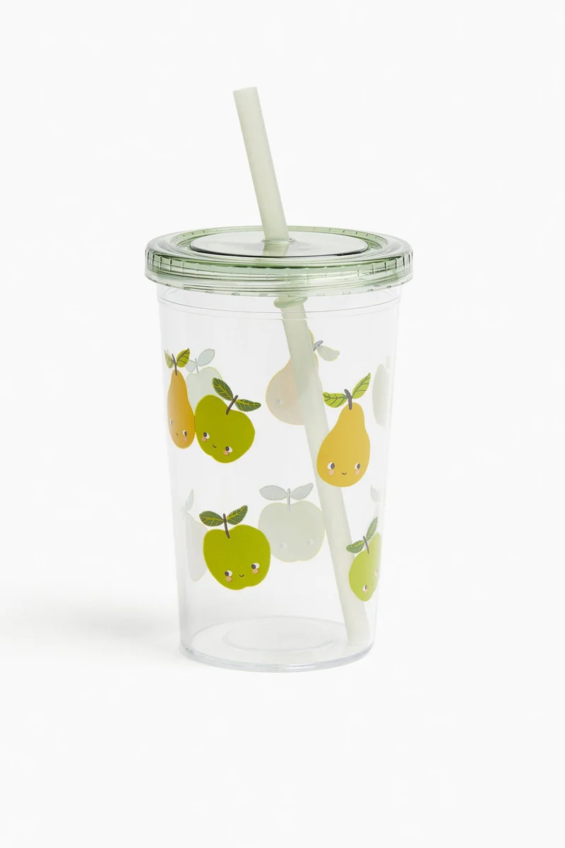 H&M Patterned plastic mug with a straw