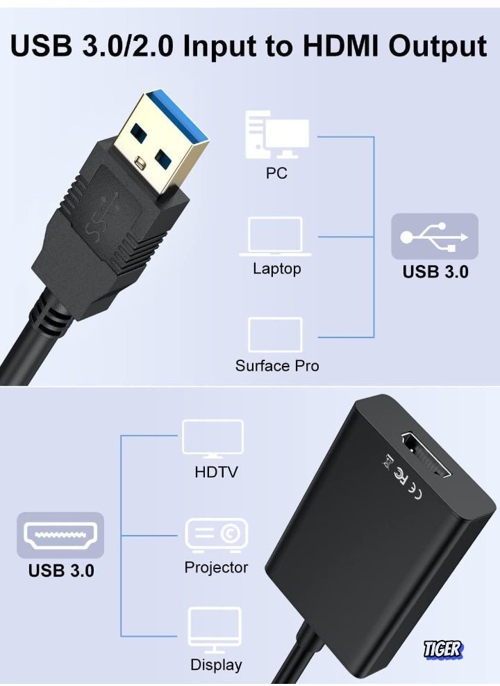 TIGER USB to HDMI Adapter – HD 1080P Video Graphics Cable for Multiple Monitors, USB 3.0/2.0 to HDMI Audio Video Adapter for PC, Laptop, Projector, Monitor, HDTV – Windows Compatible, Easy Setup - Image 2