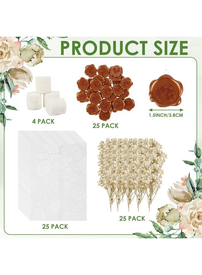 2 MULE TEAM 25 Sets Wedding Invitation Kit Vellum Jackets for 5x7 Invitations, 4 Rolls Chiffon Ribbon, Dried Gypsophila and Wax Seal Stickers for Wedding Invitation Accessories Elegant DIY Weddings Supplies - Image 5