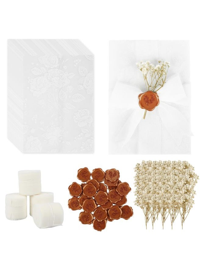 2 MULE TEAM 25 Sets Wedding Invitation Kit Vellum Jackets for 5x7 Invitations, 4 Rolls Chiffon Ribbon, Dried Gypsophila and Wax Seal Stickers for Wedding Invitation Accessories Elegant DIY Weddings Supplies - Image 1
