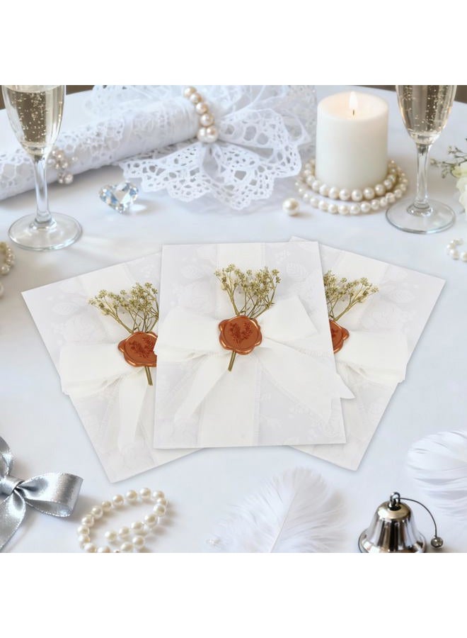 2 MULE TEAM 25 Sets Wedding Invitation Kit Vellum Jackets for 5x7 Invitations, 4 Rolls Chiffon Ribbon, Dried Gypsophila and Wax Seal Stickers for Wedding Invitation Accessories Elegant DIY Weddings Supplies - Image 4