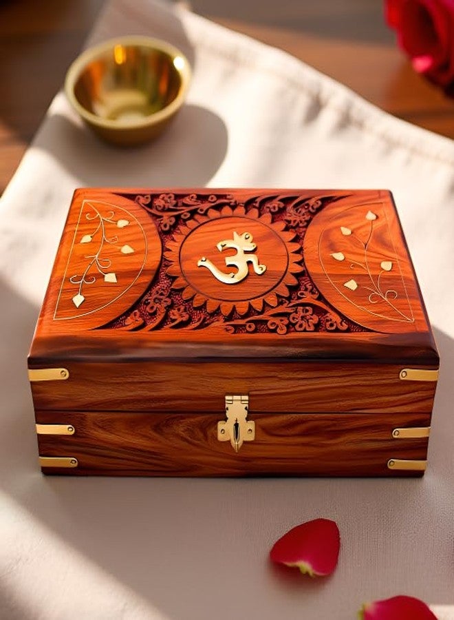 RGrandsons Handmade Wooden Jewellery Box for Women Jewel Organizer Hand Carved with Intricate Carvings Gift Items - Om Design (OM_Design_() - Image 1