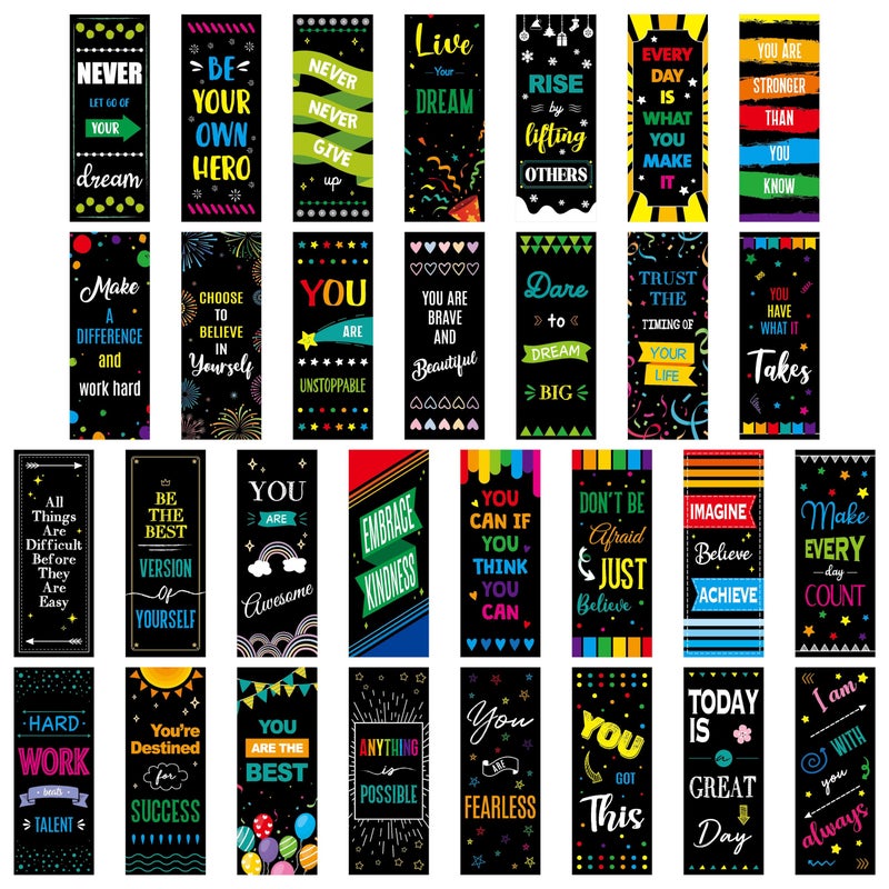 Gethelud 120 PCS Motivational Bookmarks, 30 Designs Double Sided Printing Paper Bookmarks Inspirational Book Markers with PET Film for Primary Middle High Reading Students, Book Lovers (2.4â€ x 6.1â€) - Image 1