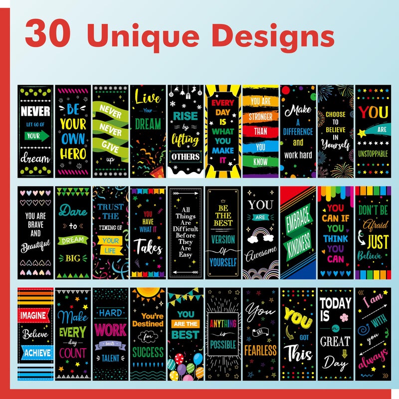 Gethelud 120 PCS Motivational Bookmarks, 30 Designs Double Sided Printing Paper Bookmarks Inspirational Book Markers with PET Film for Primary Middle High Reading Students, Book Lovers (2.4â€ x 6.1â€) - Image 4