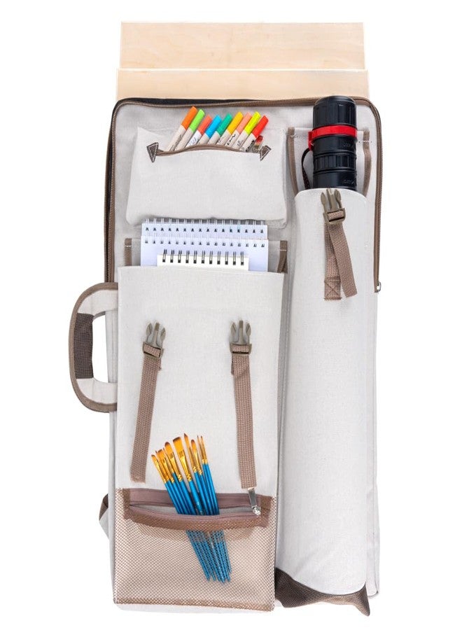 TRANSON Art Portfolio Case Artist Backpack Canvas Bag Large 26” x 19.5” White - Image 3