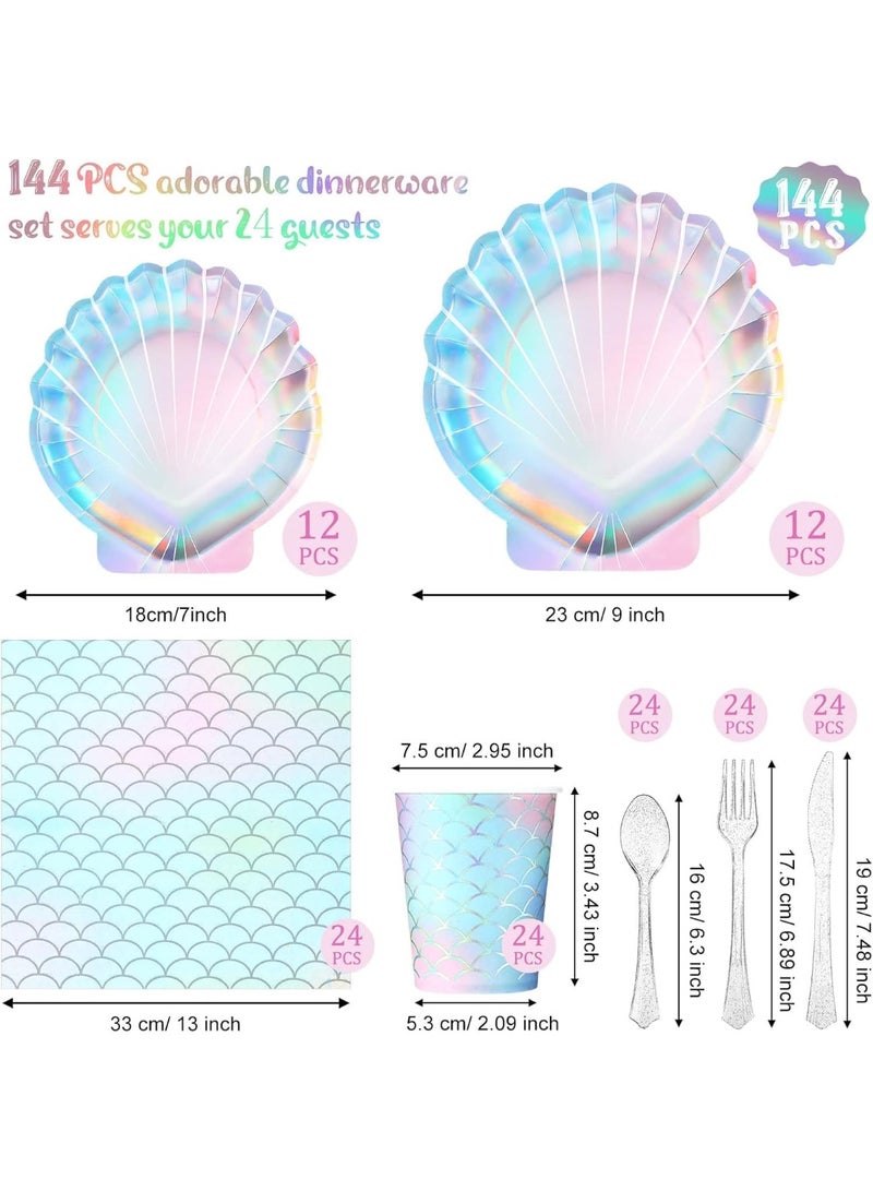 Party Supplies 144 Pieces, Dinnerware Set for 24 People, Includes 7in 9in Plates Cups Knives Forks Spoons Napkins  for Birthday Wedding Picnic - Image 5