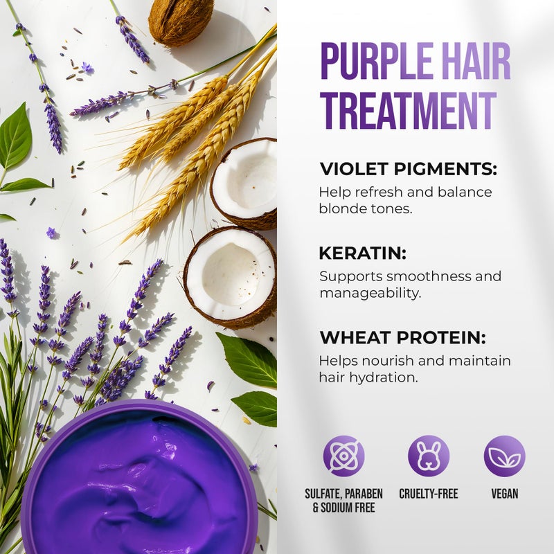 SUNATORIA New Keratin Purple Hair Mask - Blonde Hair Purple Toner - Repair & Nourishment Treatment For Bleached, Brassy Hair Color Corrector - Deep Conditioner For Color Treated Locks - Image 3