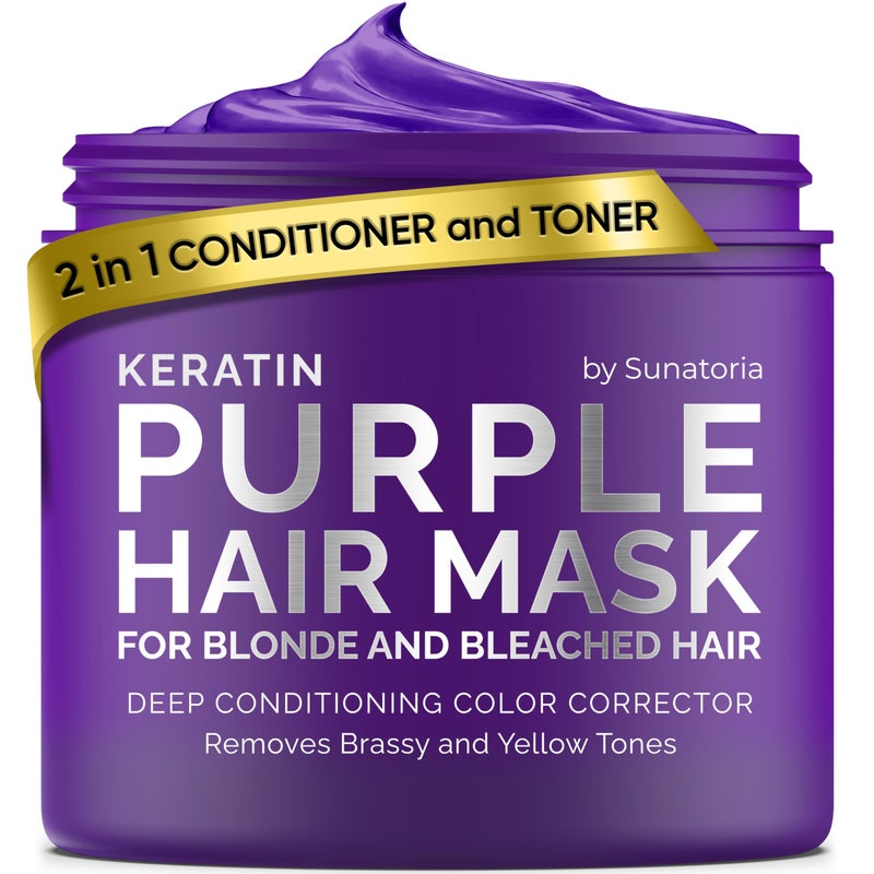 SUNATORIA New Keratin Purple Hair Mask - Blonde Hair Purple Toner - Repair & Nourishment Treatment For Bleached, Brassy Hair Color Corrector - Deep Conditioner For Color Treated Locks - Image 1