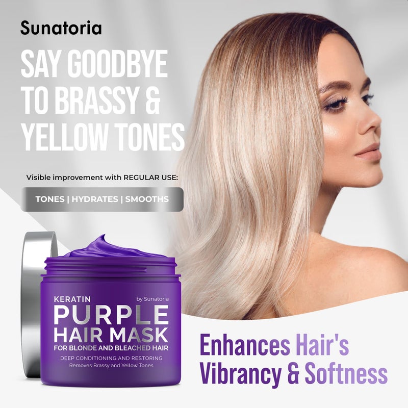 SUNATORIA New Keratin Purple Hair Mask - Blonde Hair Purple Toner - Repair & Nourishment Treatment For Bleached, Brassy Hair Color Corrector - Deep Conditioner For Color Treated Locks - Image 2