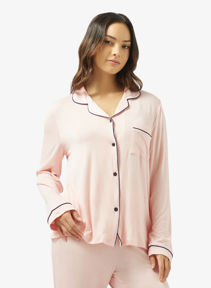 Ginger  Button Down Shirt & Pyjama Set with Contrast Trim for Women | Best Price UAE
