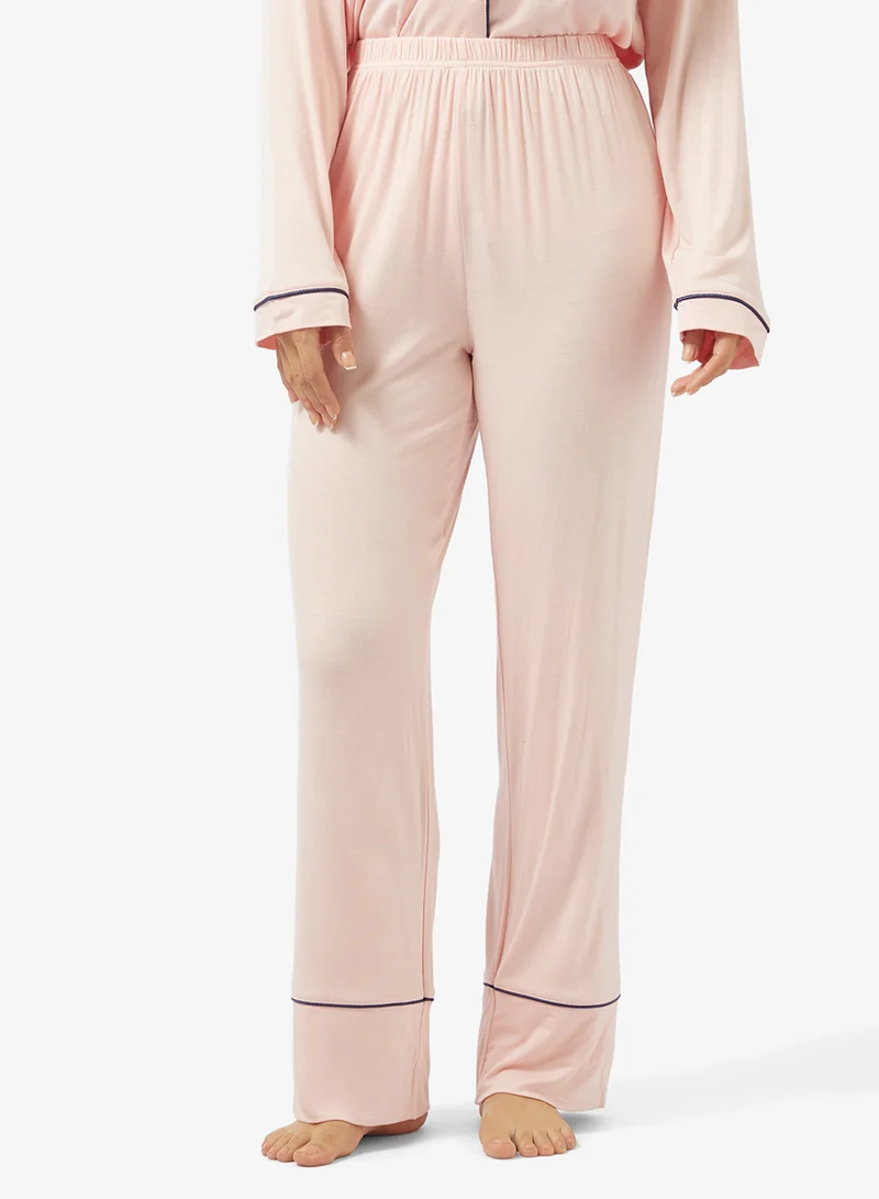 Ginger  Button Down Shirt & Pyjama Set with Contrast Trim for Women | Best Price UAE