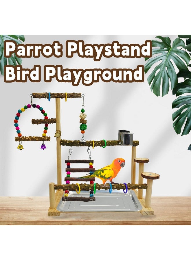 kathson Parrot Play Stand Parakeet Playground Bird Jungle Gym Wood Conure Playstand Hanging Chewing Toys with Swings and Feeder Cups Bird Cage Accessories for Cockatiel Lovebirds Budgie - Image 4