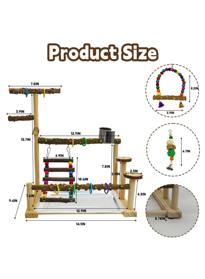 kathson Parrot Play Stand Parakeet Playground Bird Jungle Gym Wood Conure Playstand Hanging Chewing Toys with Swings and Feeder Cups Bird Cage Accessories for Cockatiel Lovebirds Budgie - Image 2