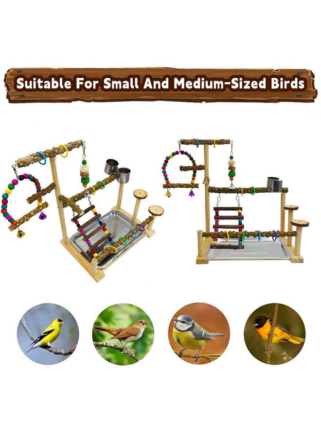 kathson Parrot Play Stand Parakeet Playground Bird Jungle Gym Wood Conure Playstand Hanging Chewing Toys with Swings and Feeder Cups Bird Cage Accessories for Cockatiel Lovebirds Budgie - Image 5