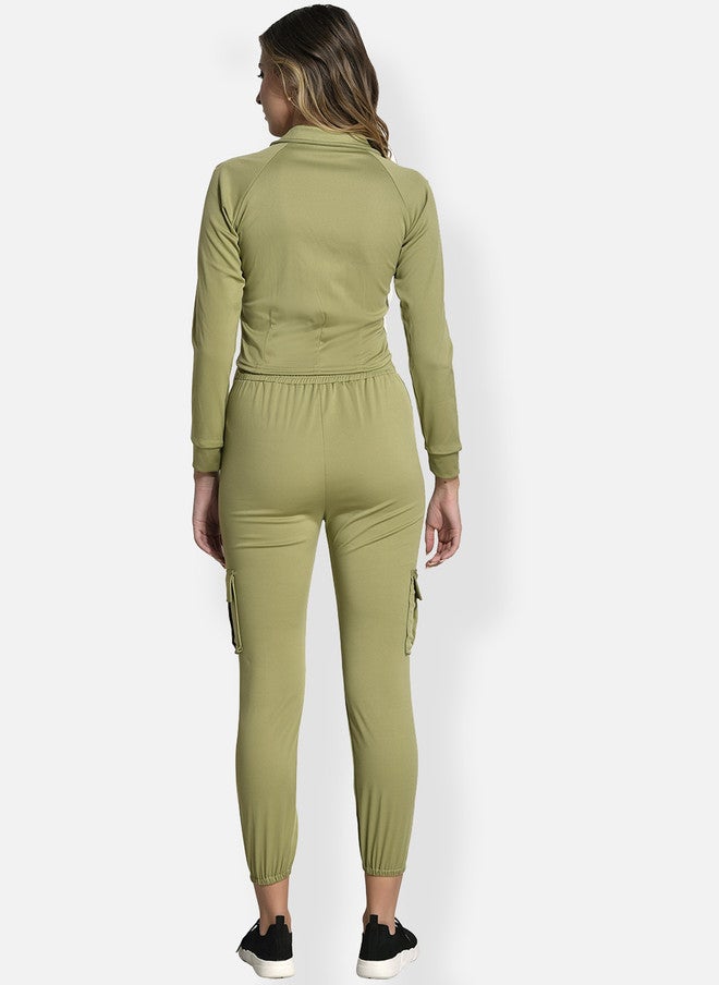 FIMS Olive Green Fleece Stretchable Tracksuit with Cargo Joggers - Image 5