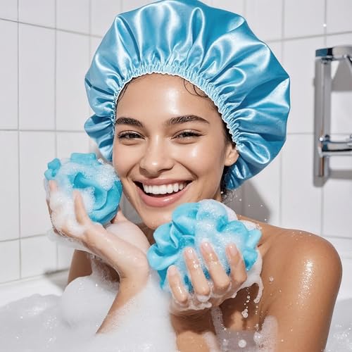 SMILCO 4 Pack Shower Caps, Double Waterproof Layers Reusable Bath Caps for Women Hair Protection - Image 5