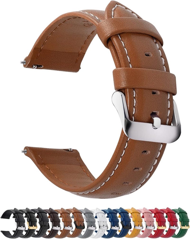 Fullmosa Watch Straps 24mm, Axus Series Leather Strap Replacement Watch Strap with Stainless Steel Metal Clasp for Men Women 14/16/18/20/22/24mm, Brown 24mm - Image 1