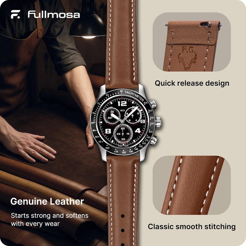 Fullmosa Watch Straps 24mm, Axus Series Leather Strap Replacement Watch Strap with Stainless Steel Metal Clasp for Men Women 14/16/18/20/22/24mm, Brown 24mm - Image 4