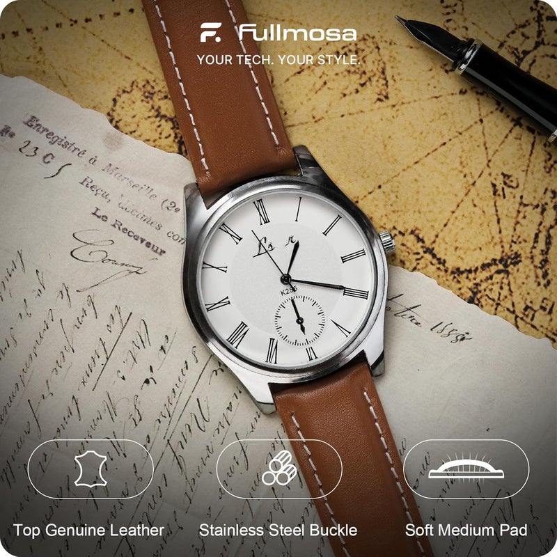 Fullmosa Watch Straps 24mm, Axus Series Leather Strap Replacement Watch Strap with Stainless Steel Metal Clasp for Men Women 14/16/18/20/22/24mm, Brown 24mm - Image 2