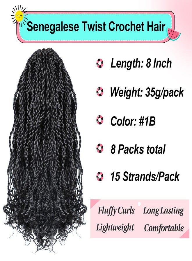 Violet Wavy Senegalese Twist Crochet Hair for Black Women 8 Inch Short Kids Crochet Hair with Curly Ends 8 Packs Curly Crochet Hair Pre Looped Crochet Braids 120 Strands Kinky Twist Hair(1B) - Image 2
