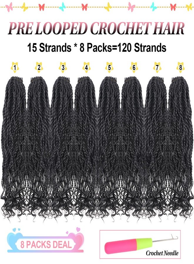 Violet Wavy Senegalese Twist Crochet Hair for Black Women 8 Inch Short Kids Crochet Hair with Curly Ends 8 Packs Curly Crochet Hair Pre Looped Crochet Braids 120 Strands Kinky Twist Hair(1B) - Image 5