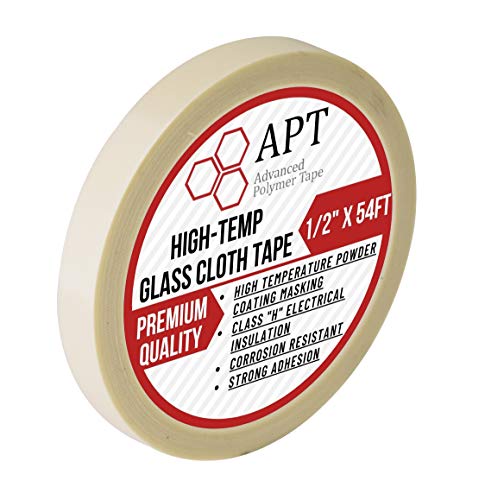 APT Advanced Polymer Tape شريط لاصق كهربائي من قماش الزجاج APT، شريط تغطية بدرجة حرارة عالية، 260°C. معتمد من UL، شريط مقاوم للحرارة باللون الأبيض. مثالي للكهرباء من الفئة H، الطلاء بالبودرة، والتفجير بالرمل (1/2" x 54 قدم) - Image 1