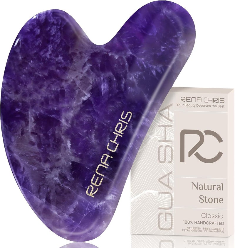 Rena Chris Gua Sha Facial Tools, Natural Amethyst Guasha Tool, Manual Massage Sticks for Jawline Sculpting and Puffiness Reducing, Skin Care Gift (Purple) - Image 1