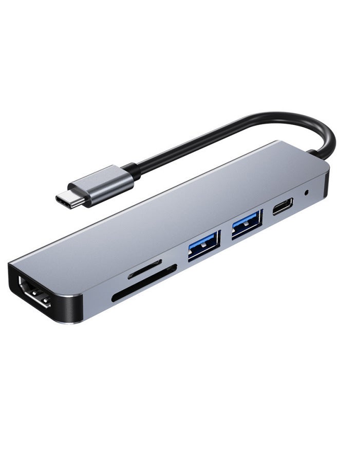 Type-c Docking Station 8-in -1 Multifunctional USB3.0 Docking Station 100 Megabit Network Port USB Splitter With Card Reader-Color:[type-c Head] Six-in-one  - Image 1